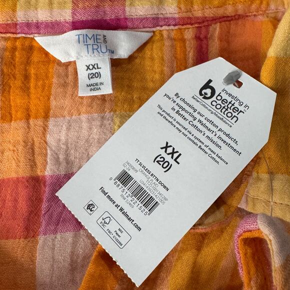 Time & Tru XX-Large (20) Top Plaid Button-Up Sleeveless Collared Pocket Gauzy - Picture 7 of 8